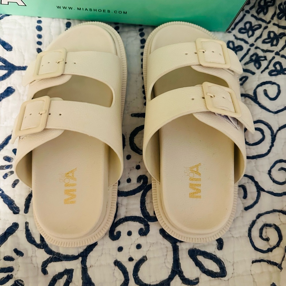MIA Women's Cream Double Buckle Sandals
